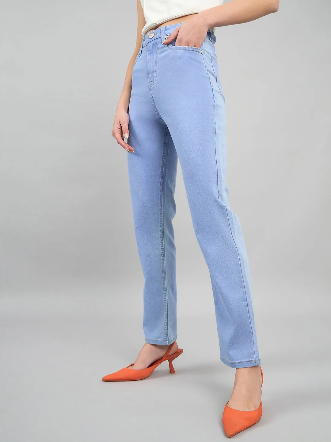 Style Quotient Women Light Blue Straight Fit High Rise Stretchable Jeans