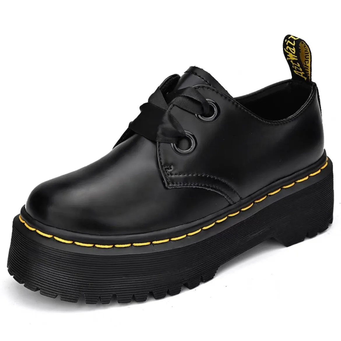 Stylish Black Genuine Leather Shoes, Oxford Shoes for Women, Cute Platform Shoes, Tie Lace Up Front Creepers, Solid Round Toe Leather Shoes