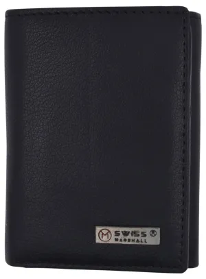 Swiss Marshall Executive Mens RFID Protected Trifold Genuine Leather Wallet ID Window