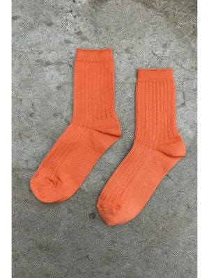 Tangerine Orange Classic Knit Ribbed Cotton Blend Socks