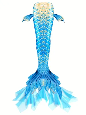 Vibrant Mermaid Tail Swimsuit for Girls - Shimmering Scales, Ruffled Tail, Back Zipper Closure - Perfect for Summer Beach, Pool Party, Performance, and Photo Shoots