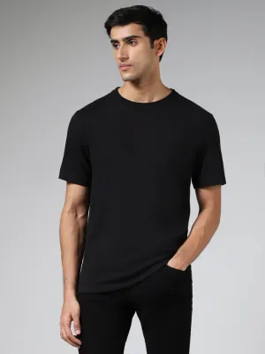 WES Casuals Solid Black Cotton Relaxed-Fit T-Shirt