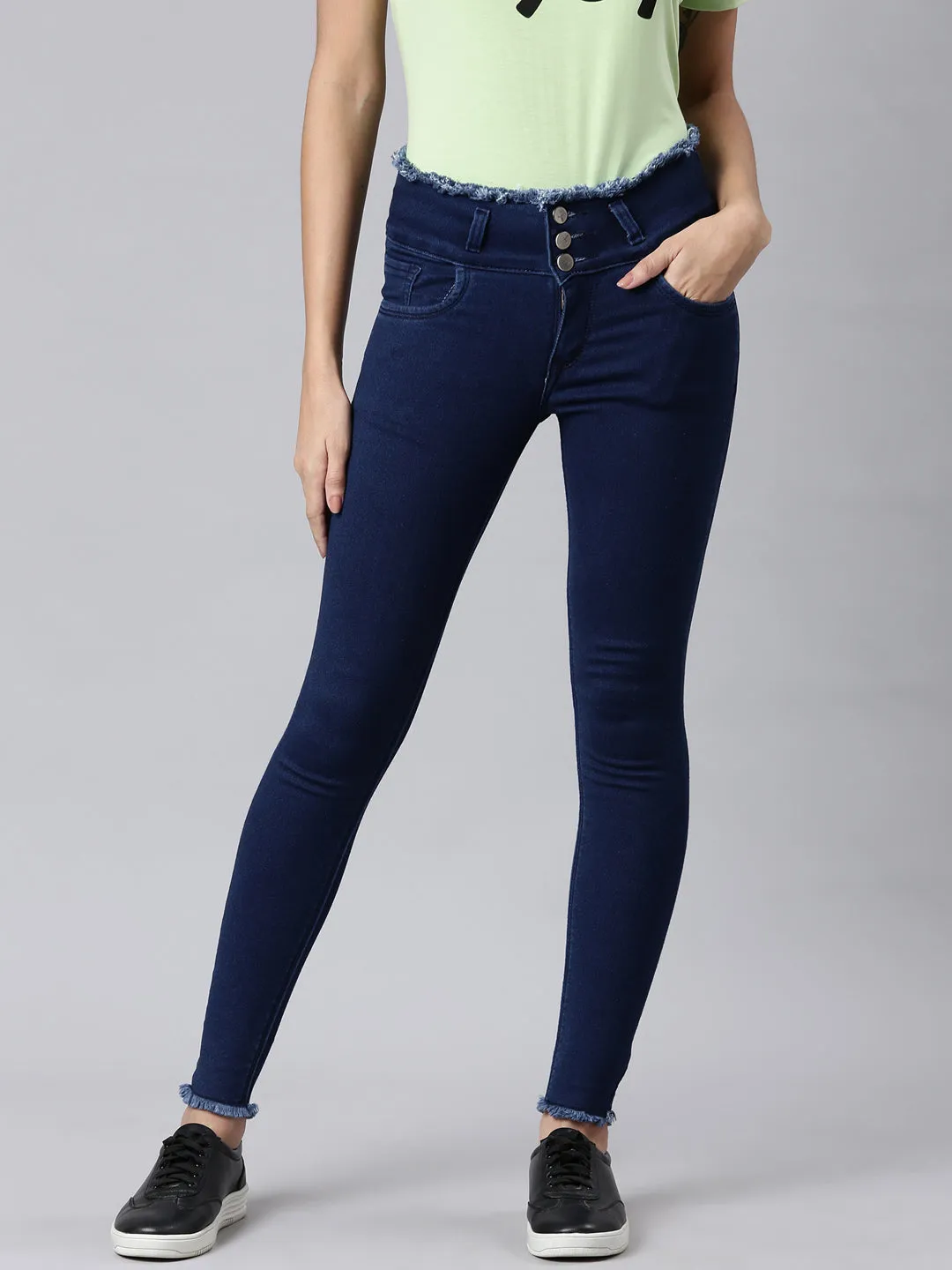 Women Blue Solid Skinny Fit Denim Jeans