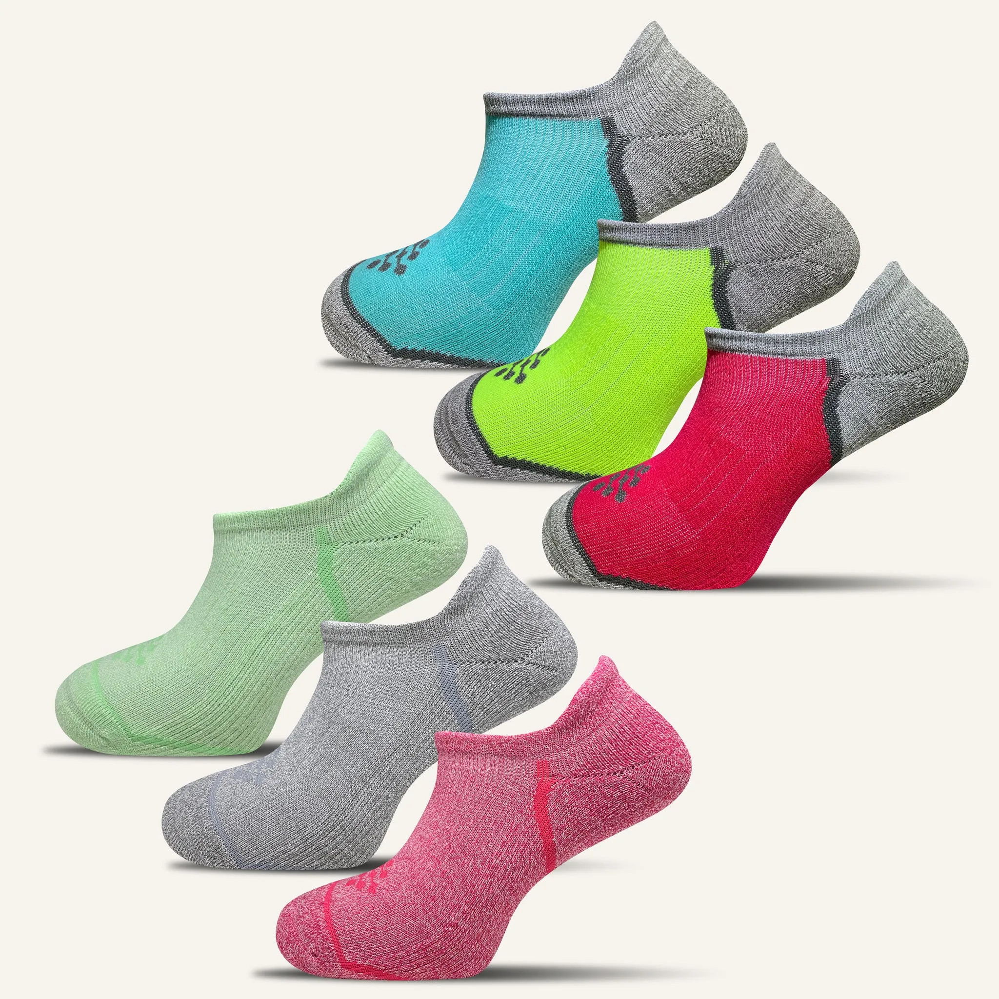 Women's Colorful Performance No Show Socks with Tab- 6 Pair