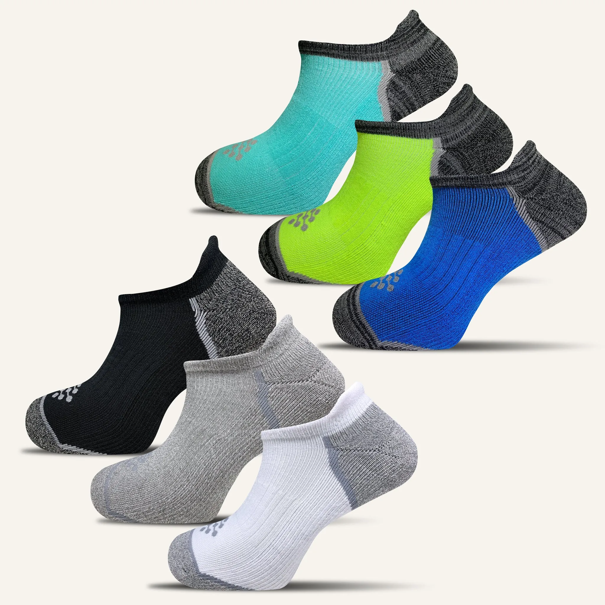 Women's Colorful Performance No Show Socks with Tab- 6 Pair