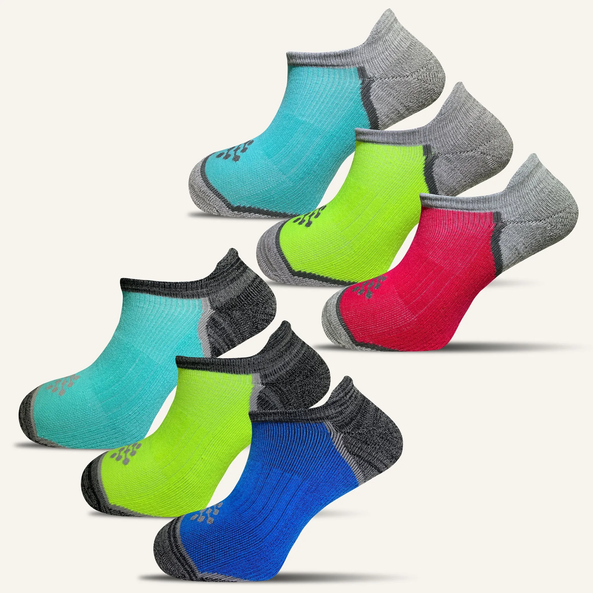 Women's Colorful Performance No Show Socks with Tab- 6 Pair