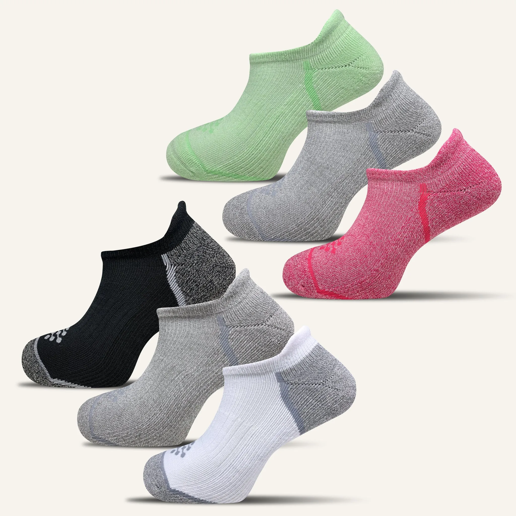 Women's Colorful Performance No Show Socks with Tab- 6 Pair