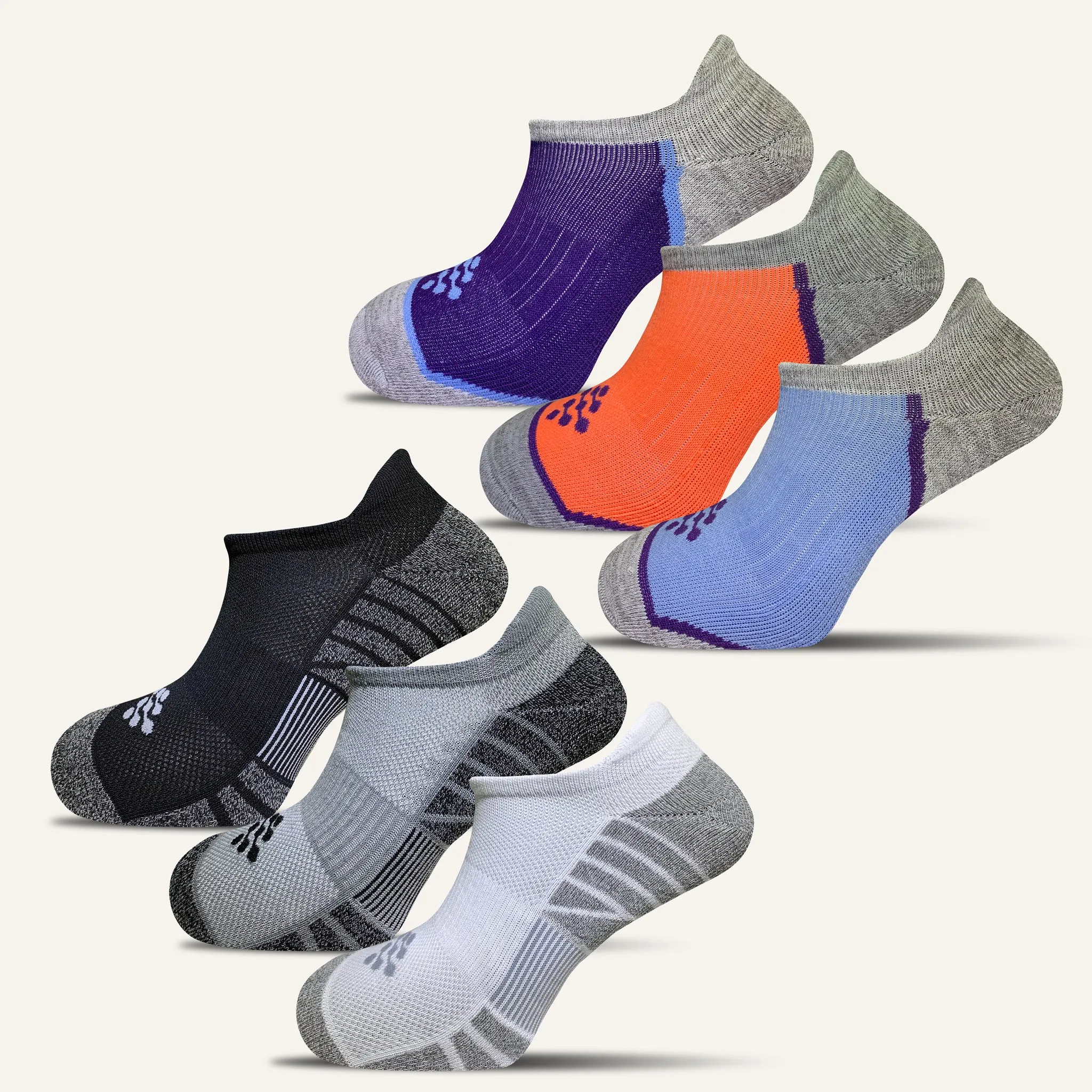 Women's Colorful Performance No Show Socks with Tab- 6 Pair