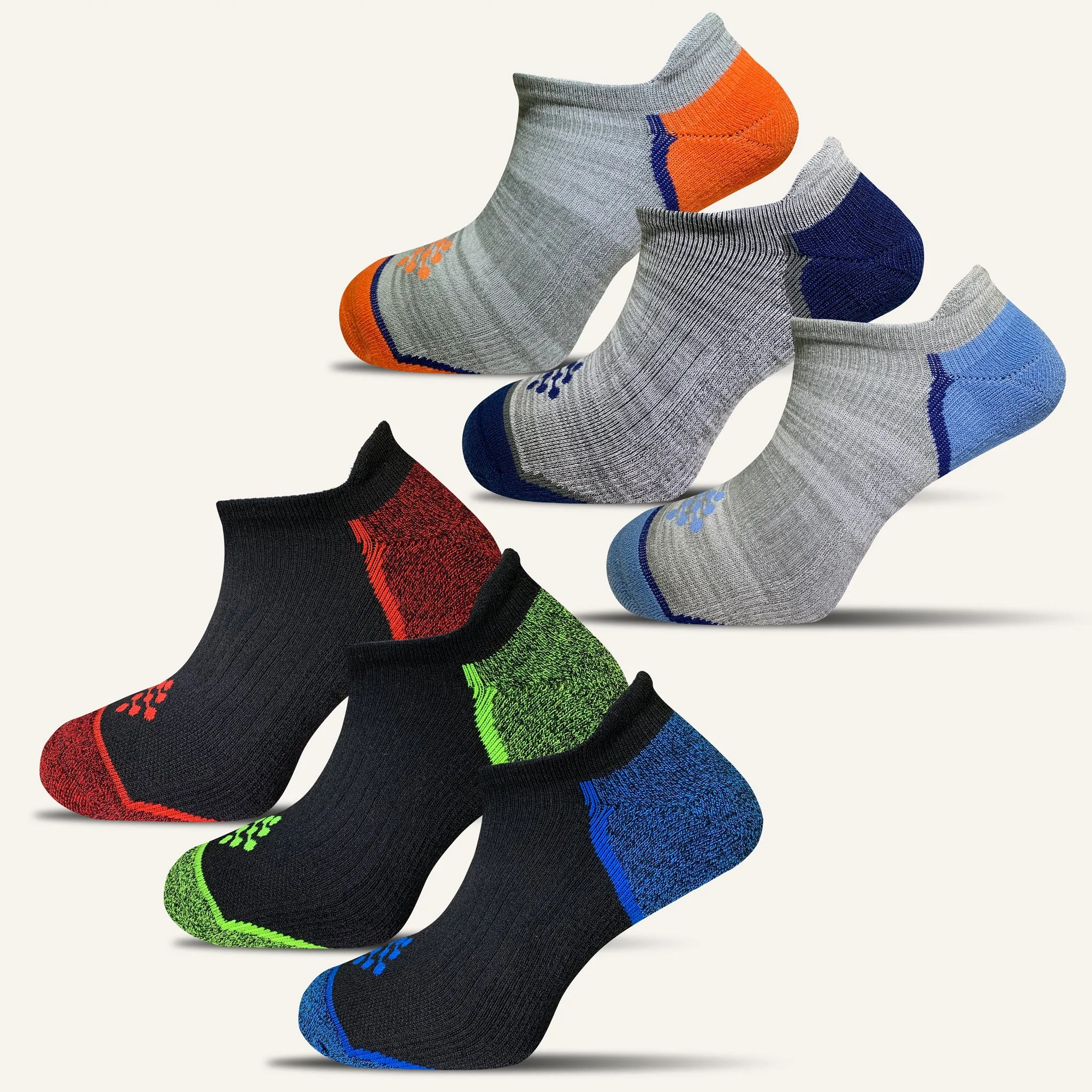 Women's Colorful Performance No Show Socks with Tab- 6 Pair