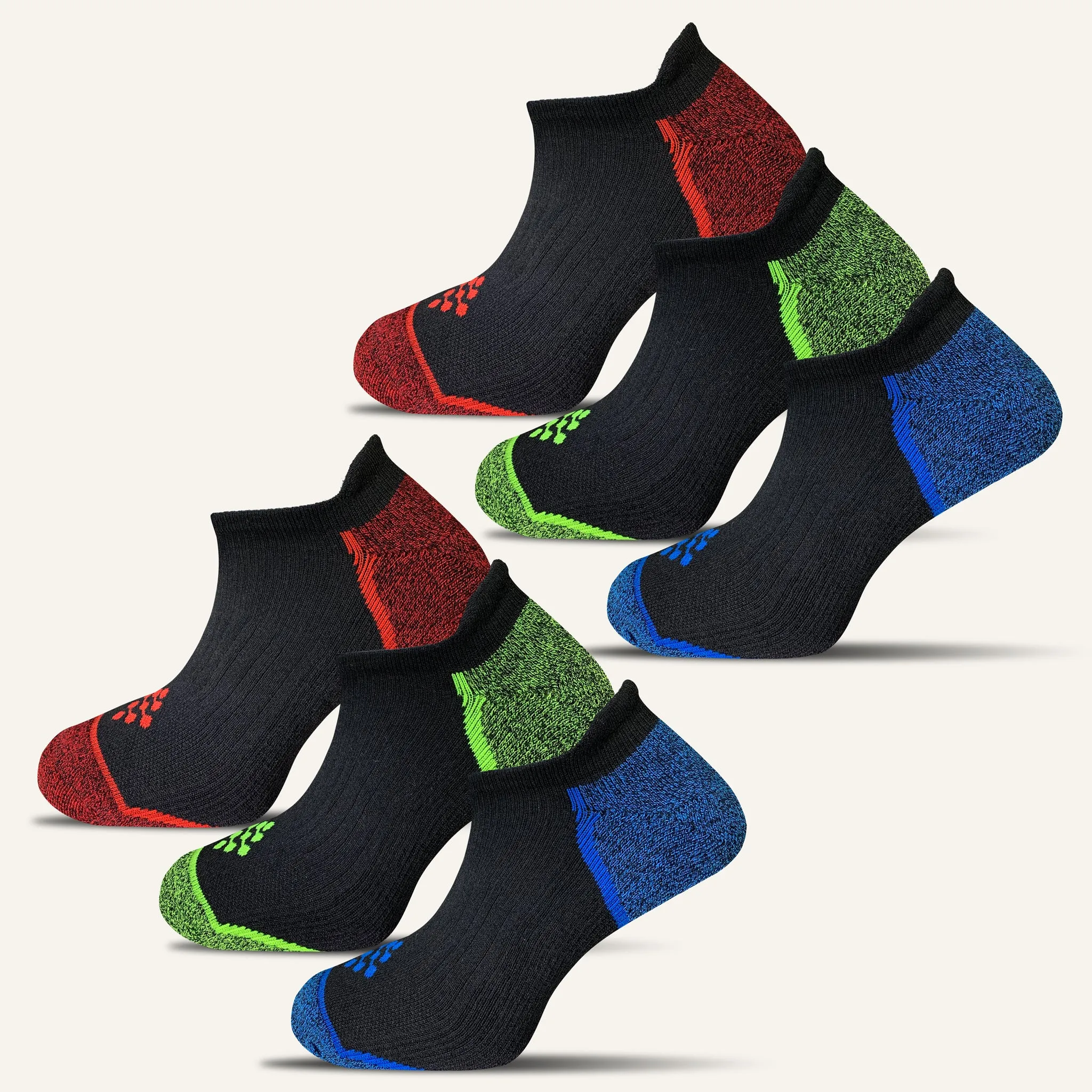 Women's Colorful Performance No Show Socks with Tab- 6 Pair