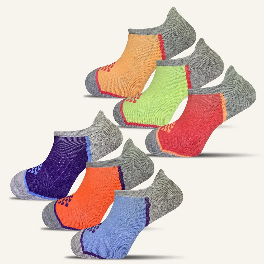 Women's Colorful Performance No Show Socks with Tab- 6 Pair