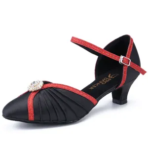 Women's Pumps Ballroom Dance Shoes Suede Sole Closed-toe Party Wedding Low Heel Footwear Black