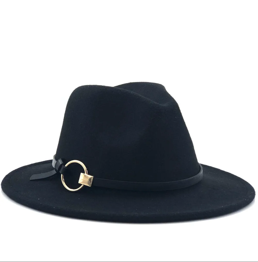 Wool Fedora Hat Hawkins Felt Cap Wide Brim Ladies Trilby Chapeu Feminino Hat Women Men Jazz Church Godfather Sombrero Caps